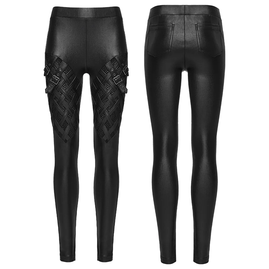 WK-739DDF Edgy Gothic Punk Pants with Leather Strap Detailing - Image 6