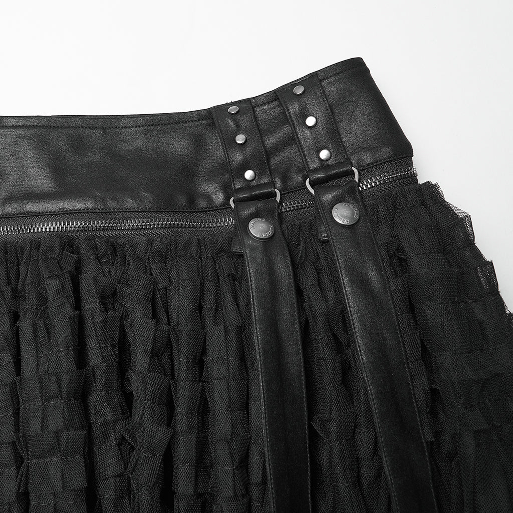 WK-741PDF Gothic Layered Tulle Punk Skirt with Fishnet Detail - Image 11