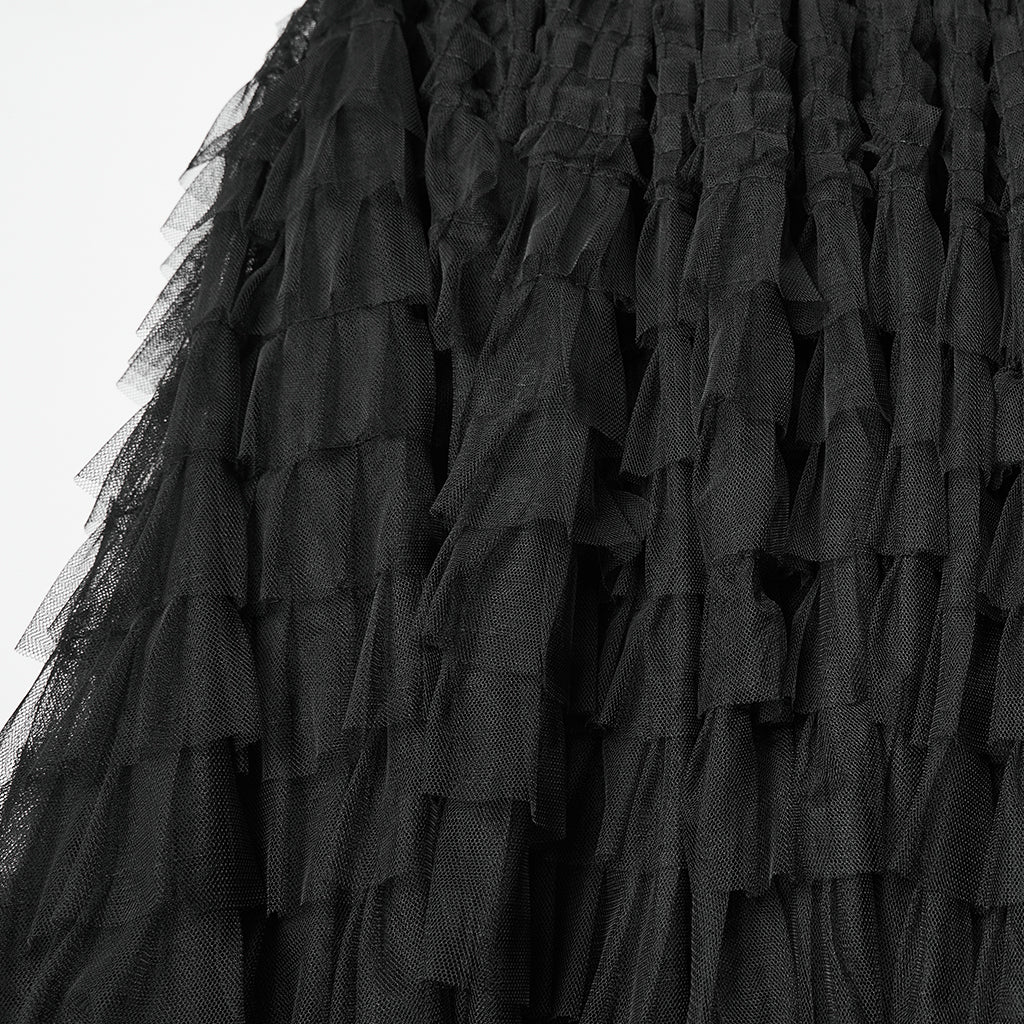 WK-741PDF Gothic Layered Tulle Punk Skirt with Fishnet Detail - Image 12
