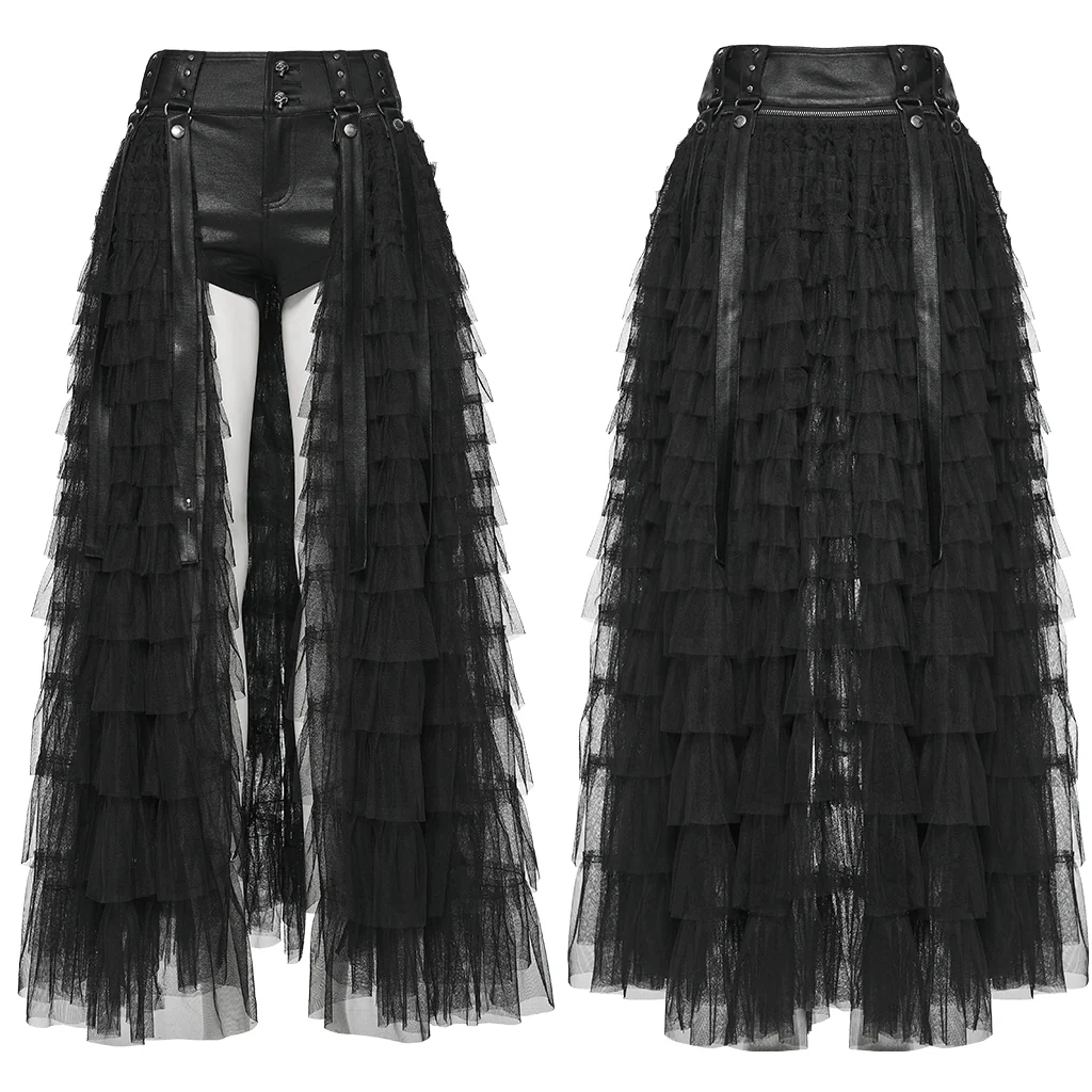 WK-741PDF Gothic Layered Tulle Punk Skirt with Fishnet Detail - Image 8