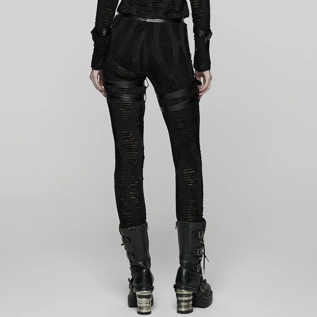 WK-743DDF Edgy Punk Pants with Buckles and Leather Accents - Image 4
