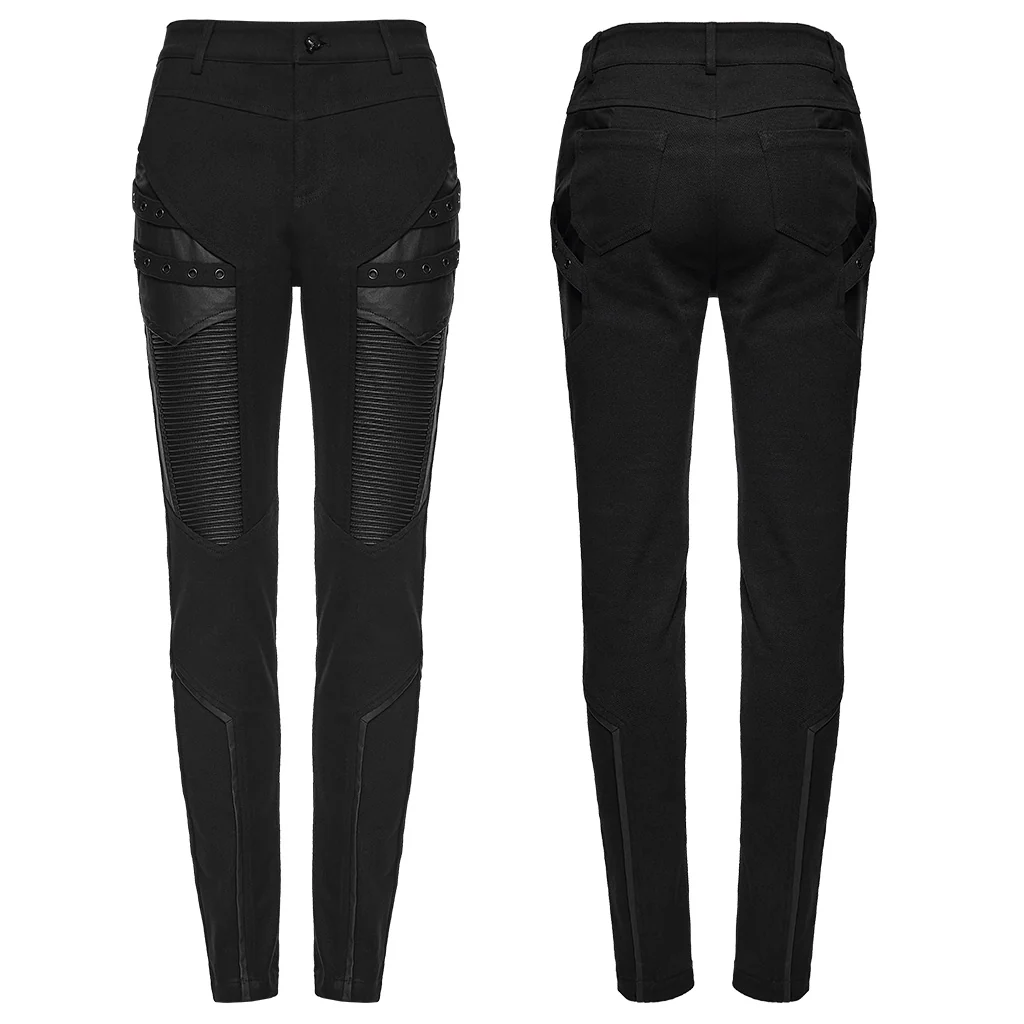 WK-744XCF Womens Black Slim Fit Rivet Punk Pants Motorcycle Style - Image 6