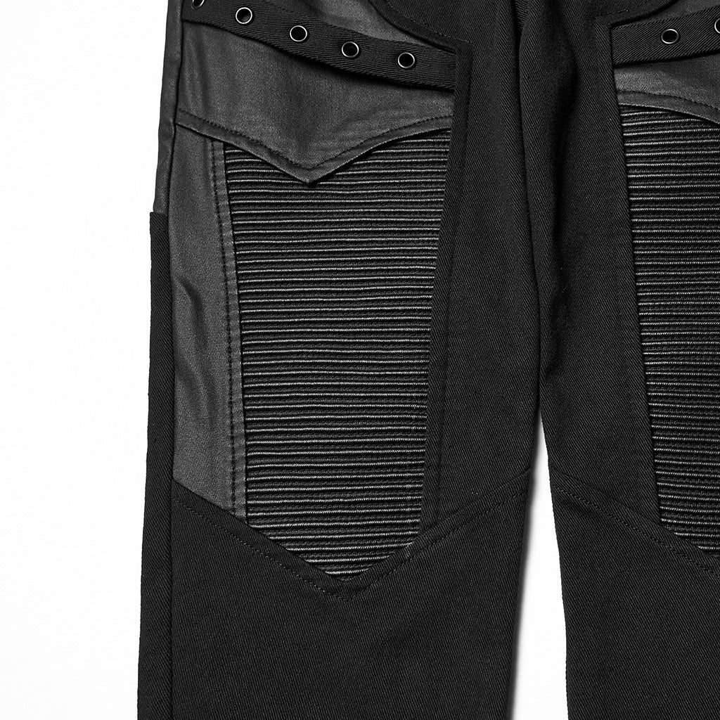 WK-744XCF Womens Black Slim Fit Rivet Punk Pants Motorcycle Style - Image 8