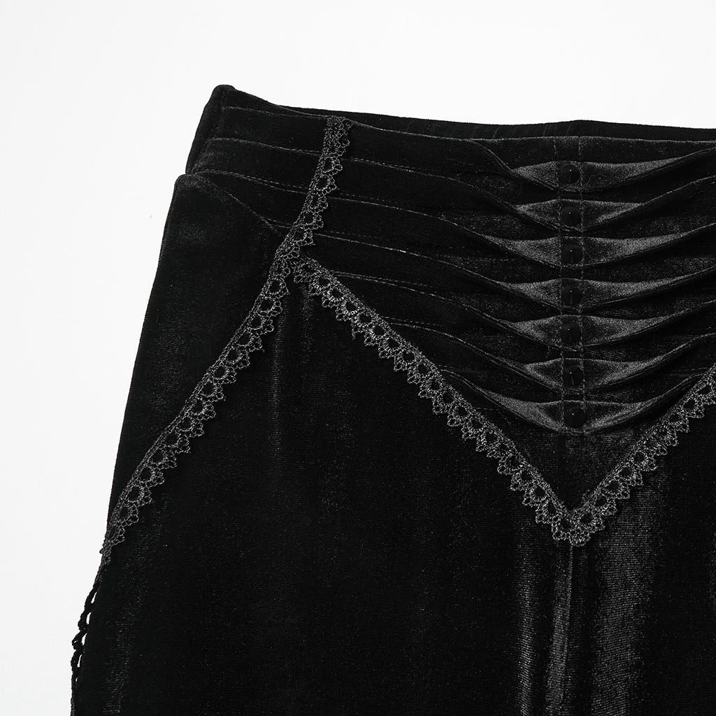WK-745XCF Gothic Velvet Flare Pants with Lace Detail and Corset Waist - Image 7