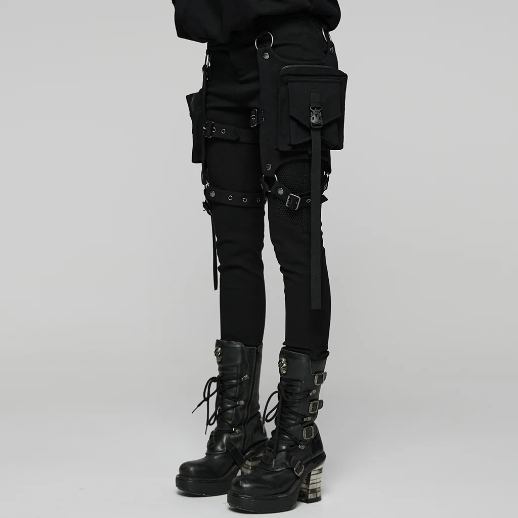 WK-747XCF Gothic Punk Pants with Straps Buckles and Pockets for Men - Image 3