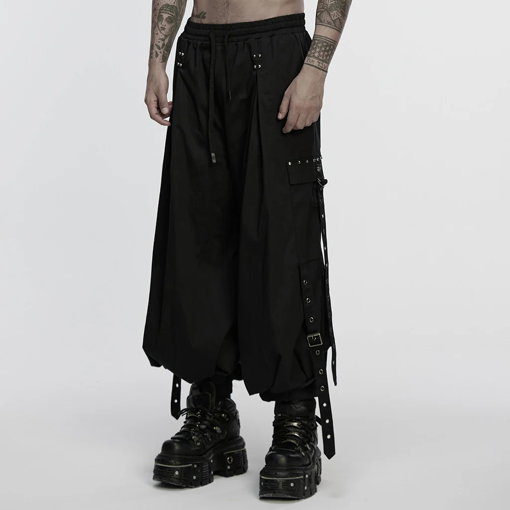 WK-749XCM Wide-Leg Punk Pants with Adjustable Straps and Metal Accents - Image 3