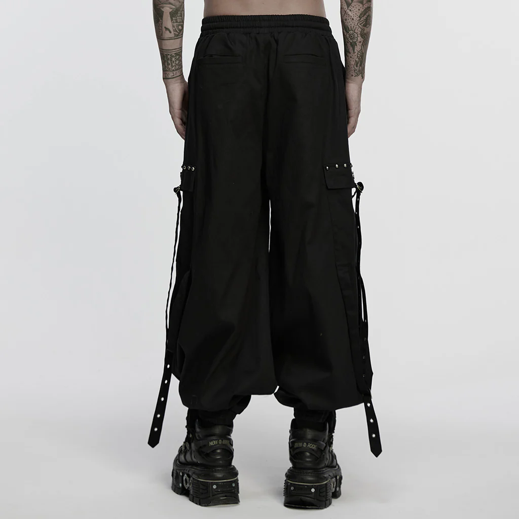WK-749XCM Wide-Leg Punk Pants with Adjustable Straps and Metal Accents - Image 4