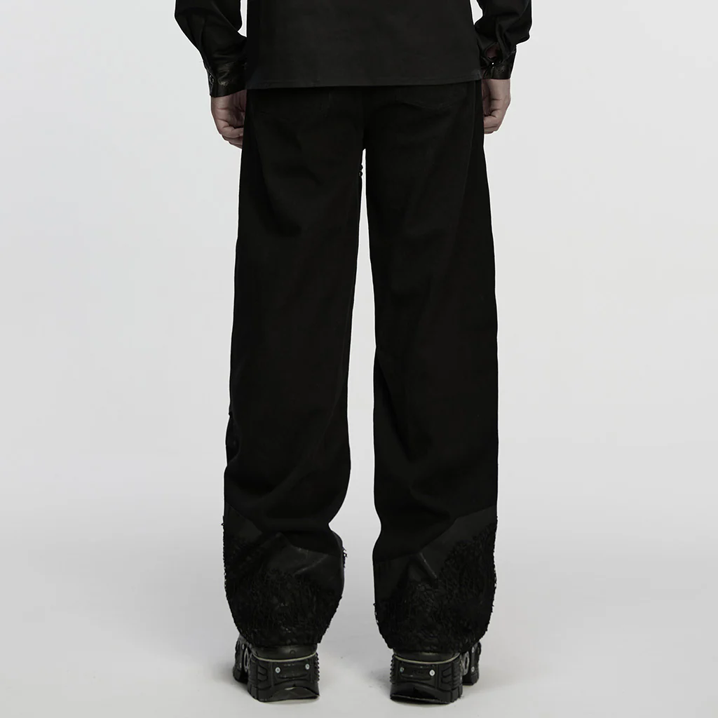 WK-751DQM Gothic Punk Pants Rivet Buckle Strap Detail Black Trousers - Image 4
