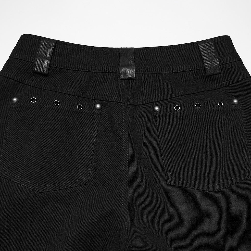 WK-751DQM Gothic Punk Pants Rivet Buckle Strap Detail Black Trousers - Image 9