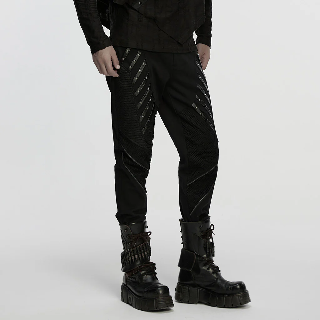 WK-752XCM Mens Riveted Mesh Accent Punk Pants - Image 3