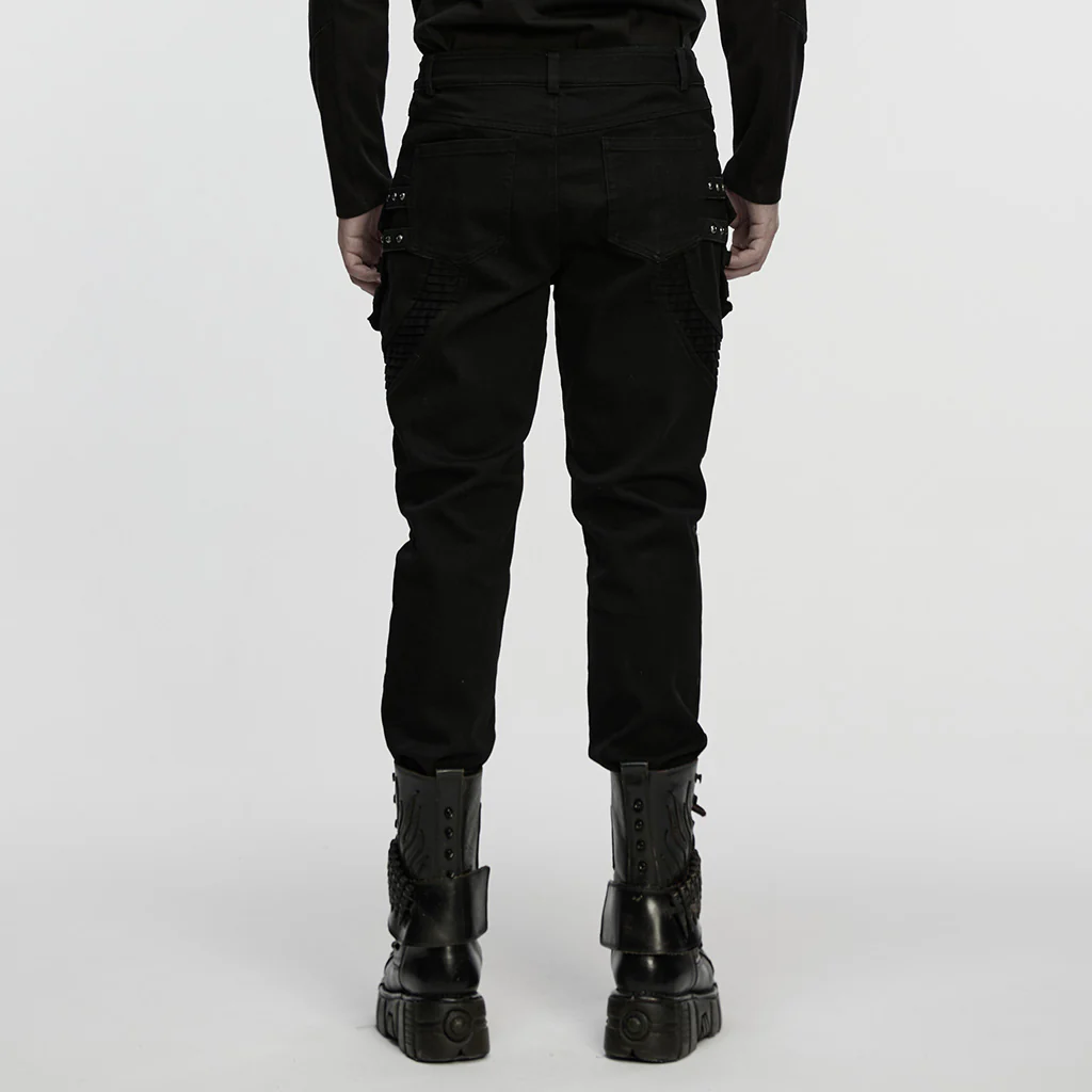 WK-756XCM Urban Edge Black Tactical Punk Pants with Quilted Panels - Image 4