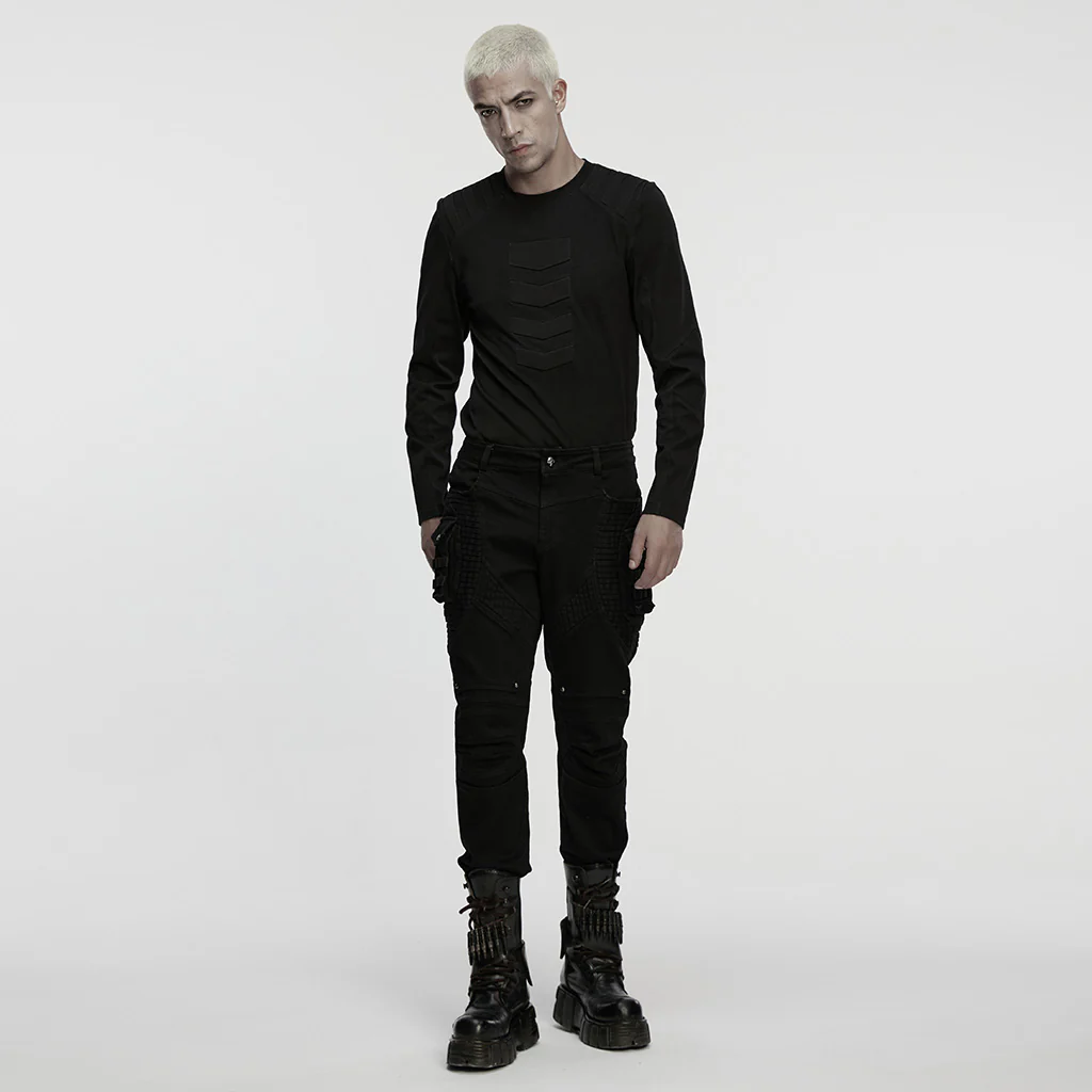 WK-756XCM Urban Edge Black Tactical Punk Pants with Quilted Panels - Image 5