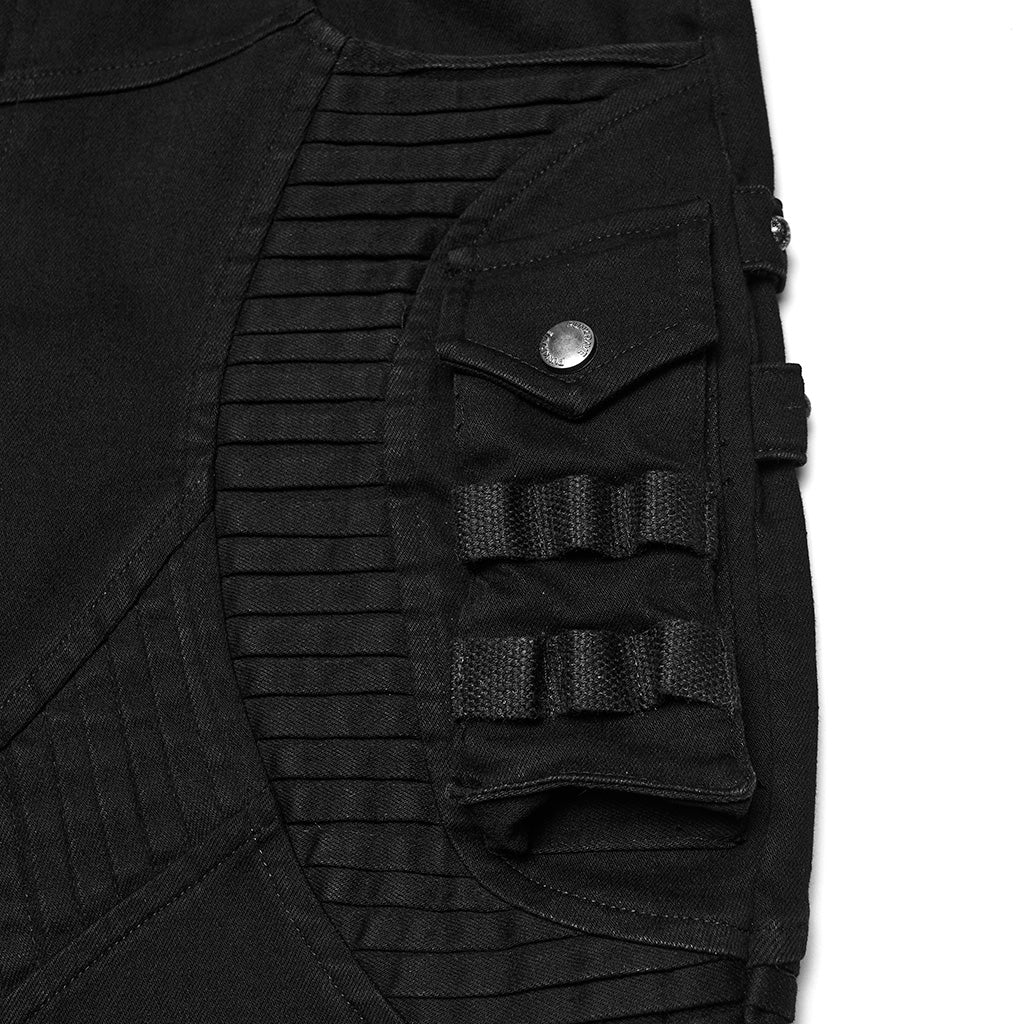 WK-756XCM Urban Edge Black Tactical Punk Pants with Quilted Panels - Image 7