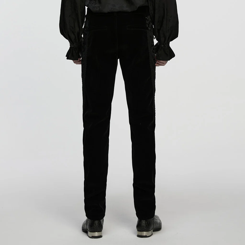 WK-758XCM Mens Velvet Embroidered Gothic Pants with Baroque Detail - Image 4