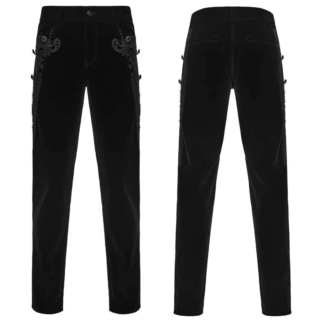 WK-758XCM Mens Velvet Embroidered Gothic Pants with Baroque Detail - Image 6