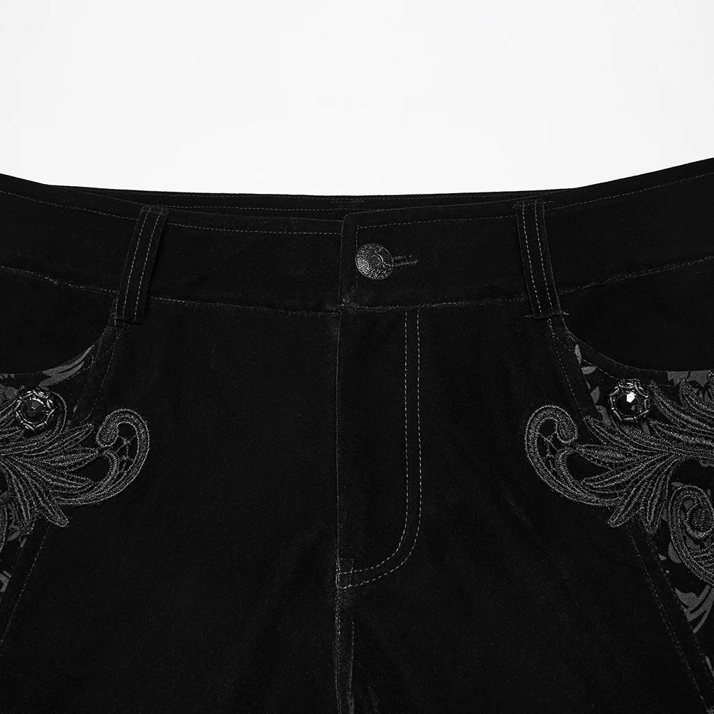 WK-758XCM Mens Velvet Embroidered Gothic Pants with Baroque Detail - Image 7