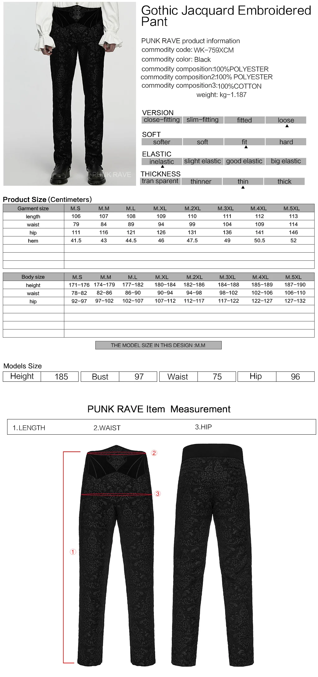 WK-759XCM Gothic Pants Vintage Floral Patterned Brocade Slim Fit Statement - Image 11