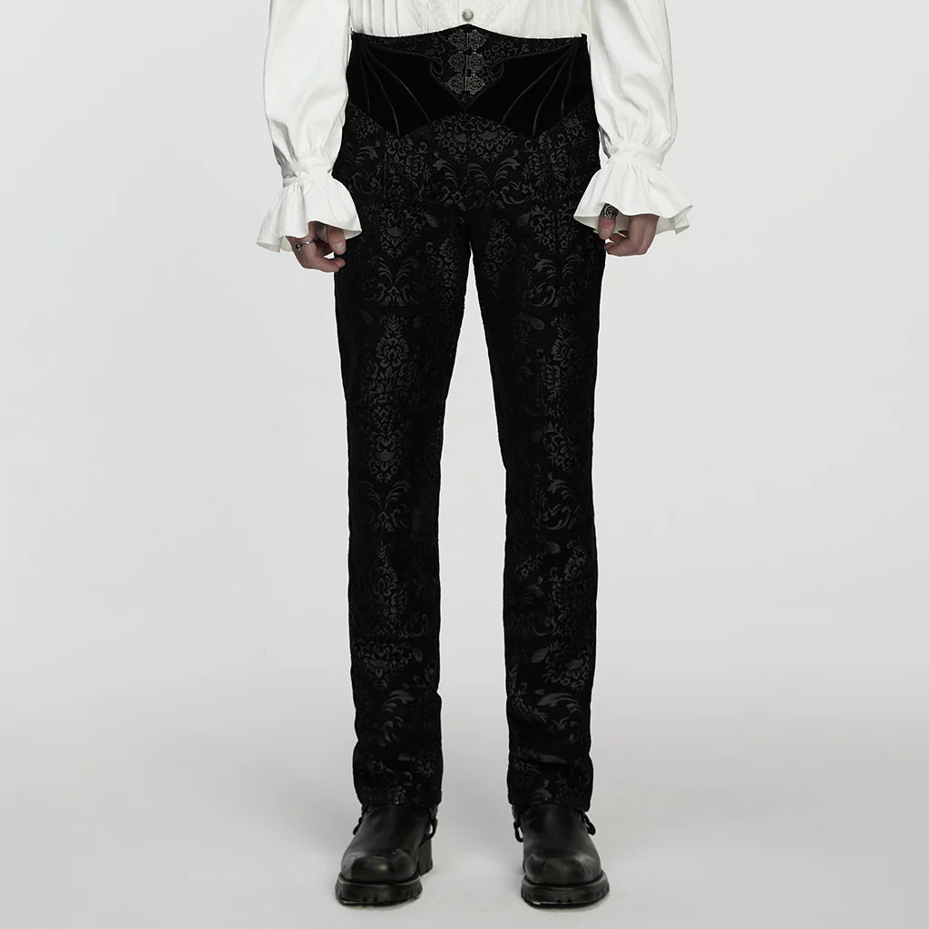 WK-759XCM Gothic Pants Vintage Floral Patterned Brocade Slim Fit Statement - Image 12