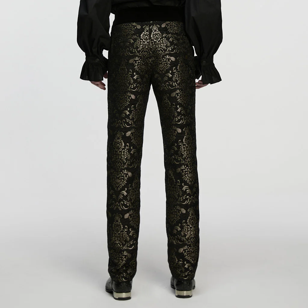 WK-759XCM Gothic Pants Vintage Floral Patterned Brocade Slim Fit Statement - Image 4