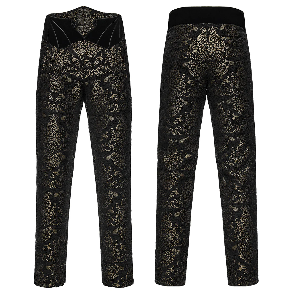 WK-759XCM Gothic Pants Vintage Floral Patterned Brocade Slim Fit Statement - Image 6