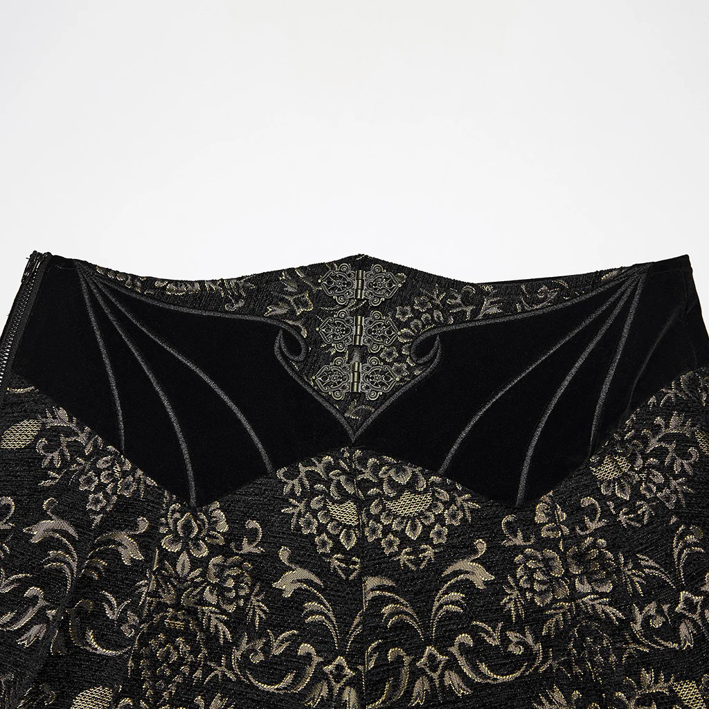 WK-759XCM Gothic Pants Vintage Floral Patterned Brocade Slim Fit Statement - Image 7