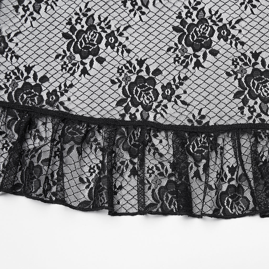 WK-761XDF Gothic Skirt Asymmetrical Lace Ruffle High-Low Hem Design - Image 10