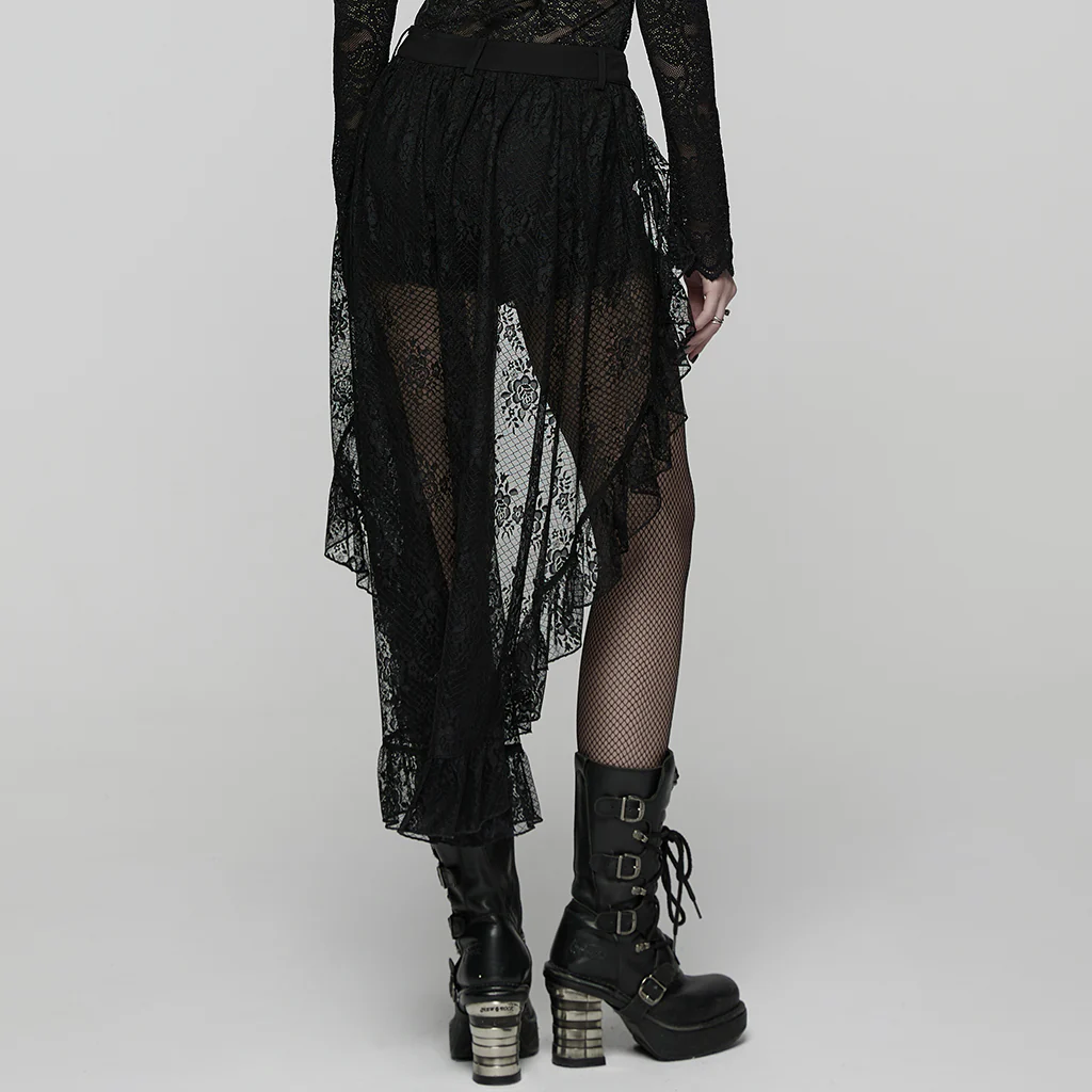 WK-761XDF Gothic Skirt Asymmetrical Lace Ruffle High-Low Hem Design - Image 4