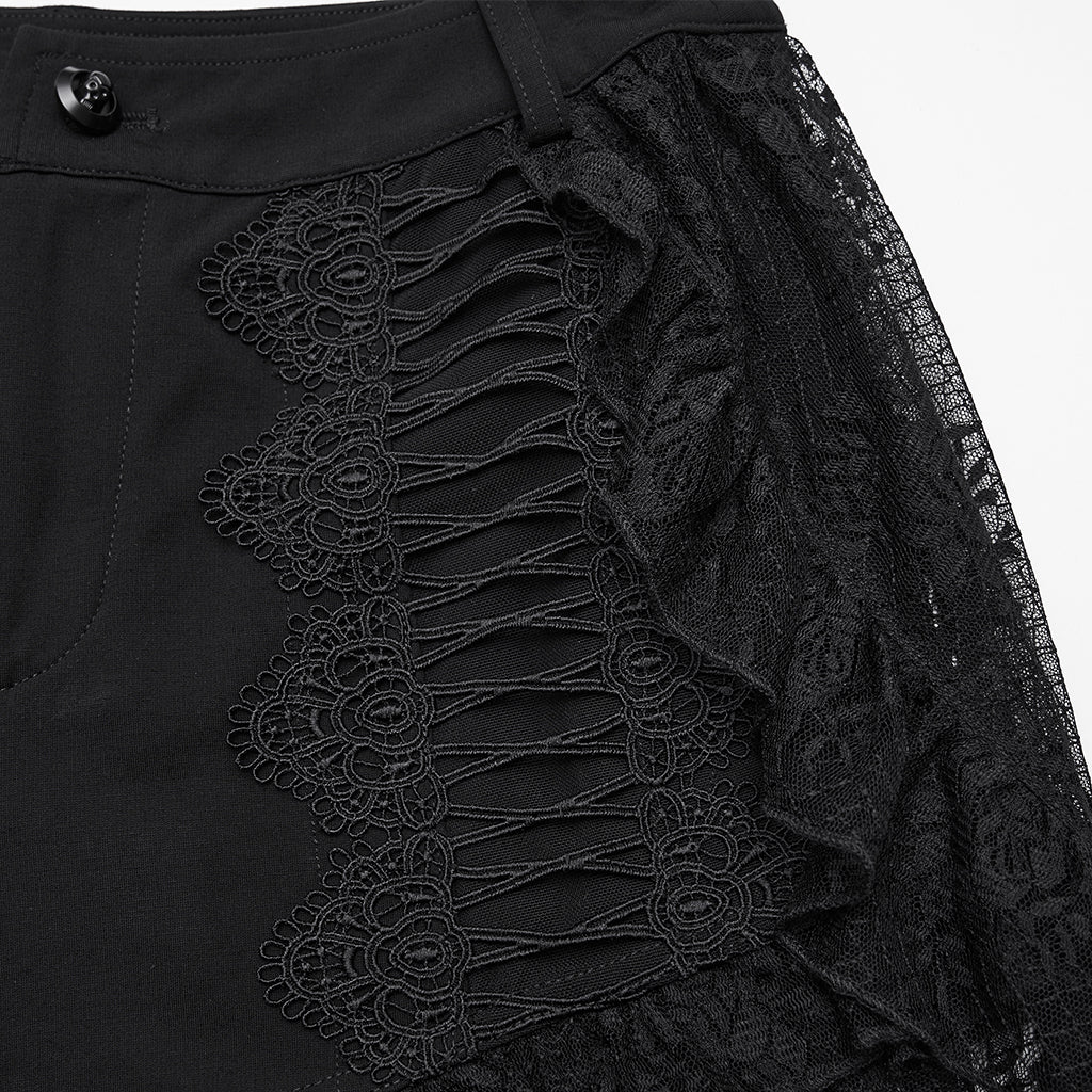 WK-761XDF Gothic Skirt Asymmetrical Lace Ruffle High-Low Hem Design - Image 7