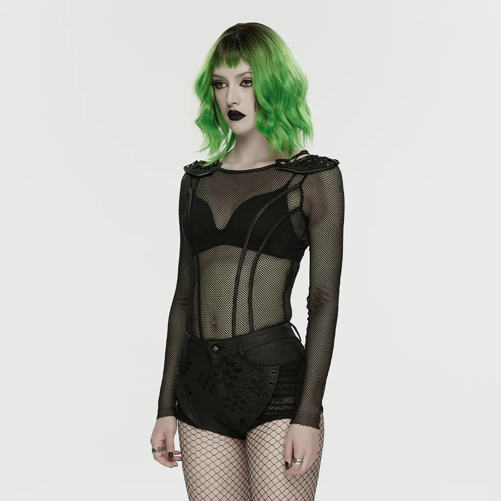 WK-762XDF Gothic Mesh Punk Pants High Waist Fishnet Style Shorts - Image 2