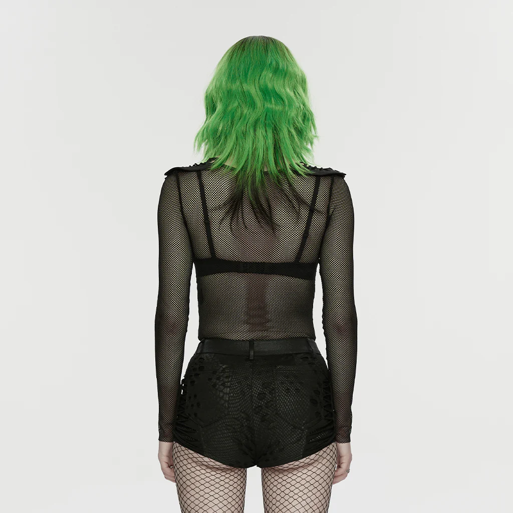 WK-762XDF Gothic Mesh Punk Pants High Waist Fishnet Style Shorts - Image 3