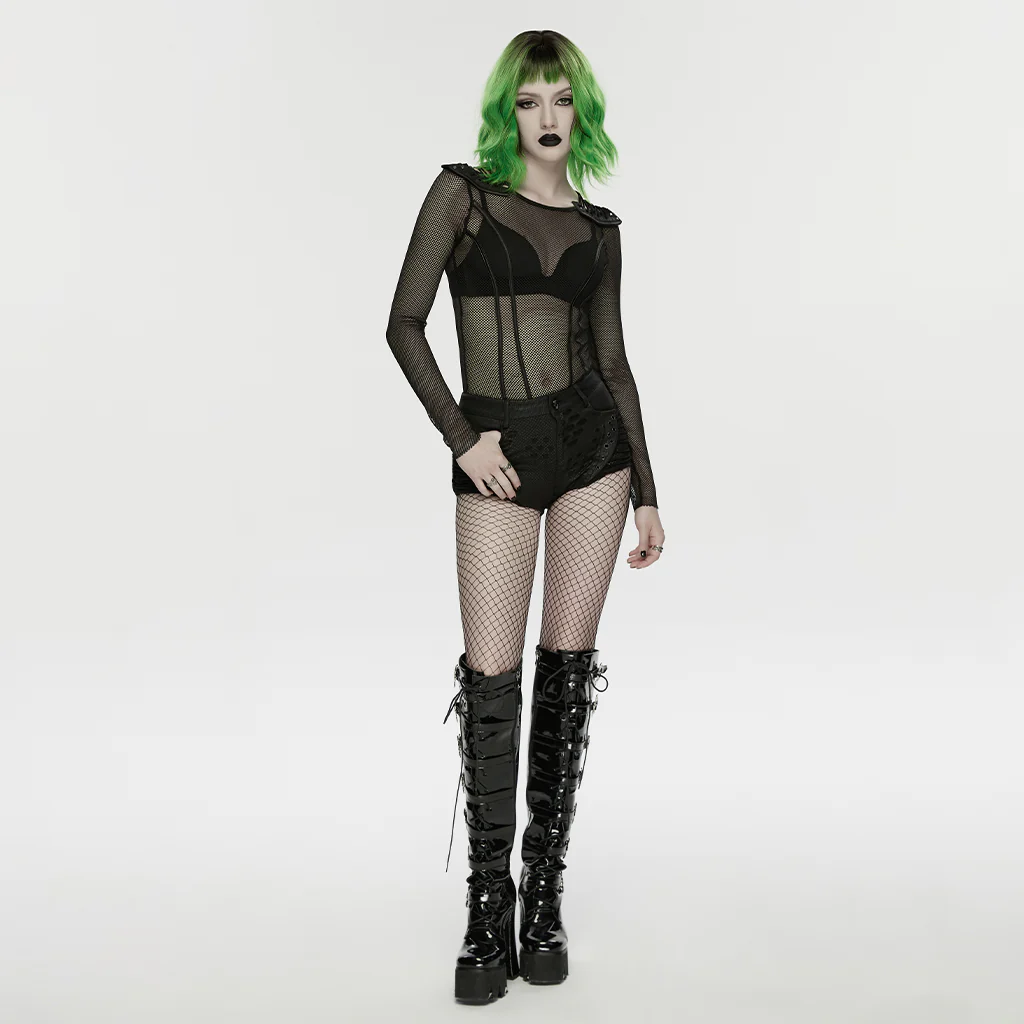 WK-762XDF Gothic Mesh Punk Pants High Waist Fishnet Style Shorts - Image 4