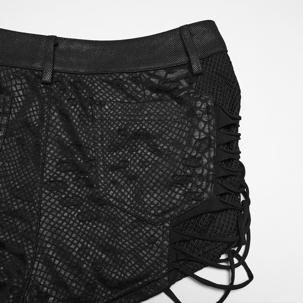 WK-762XDF Gothic Mesh Punk Pants High Waist Fishnet Style Shorts - Image 9