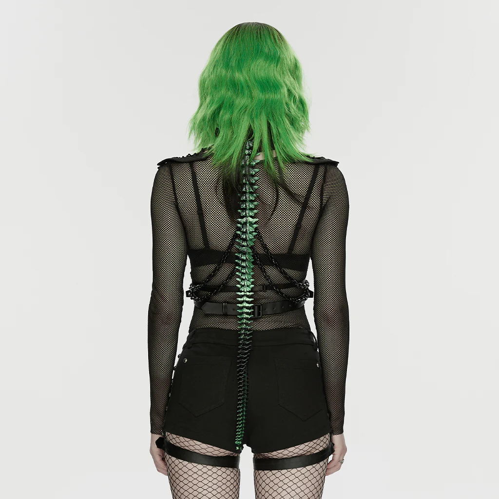 WK-763XDF Punk Pants Edgy Studded Black Mesh Harness Shorts - Image 3