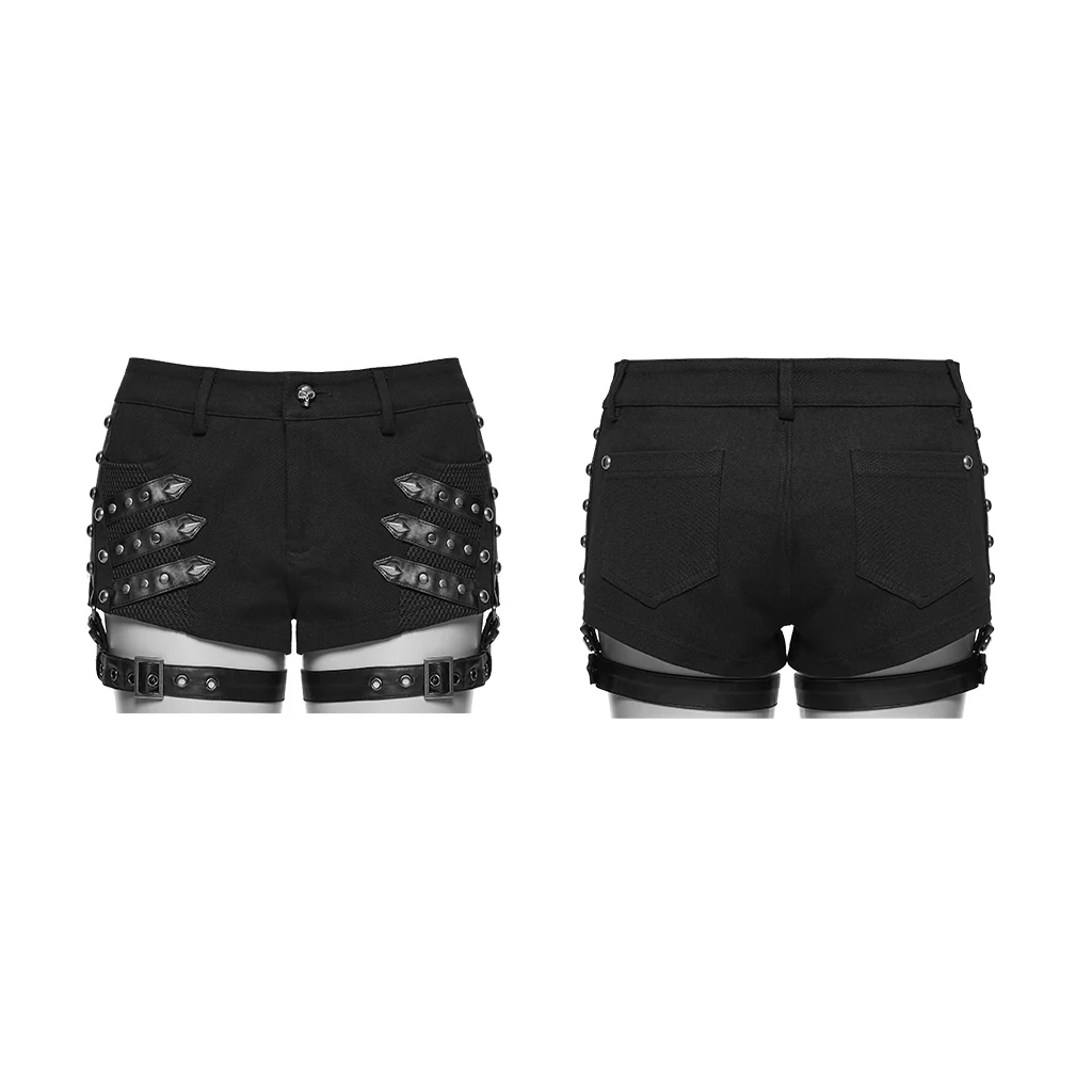 WK-763XDF Punk Pants Edgy Studded Black Mesh Harness Shorts - Image 5