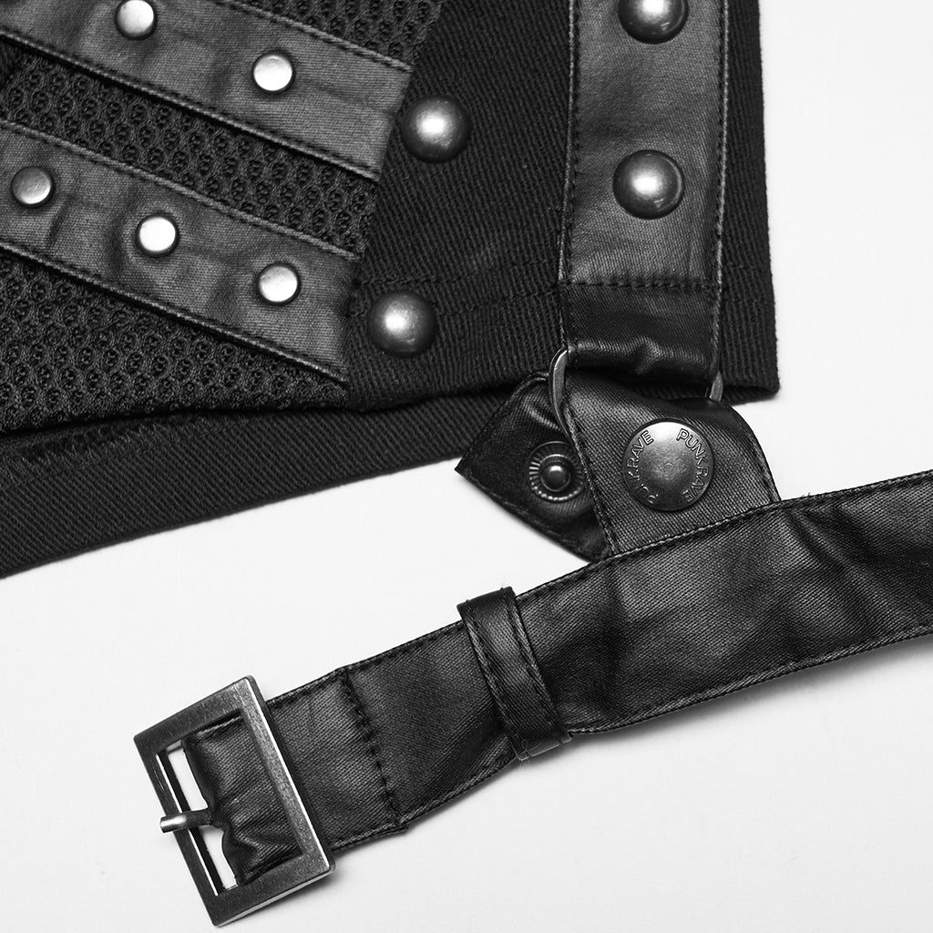 WK-763XDF Punk Pants Edgy Studded Black Mesh Harness Shorts - Image 7