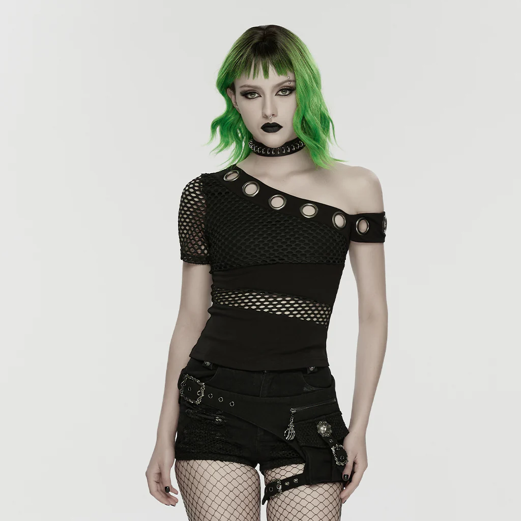 WK-767NDF Gothic Punk Pants Distressed Belted Shorts with Chains - Image 2