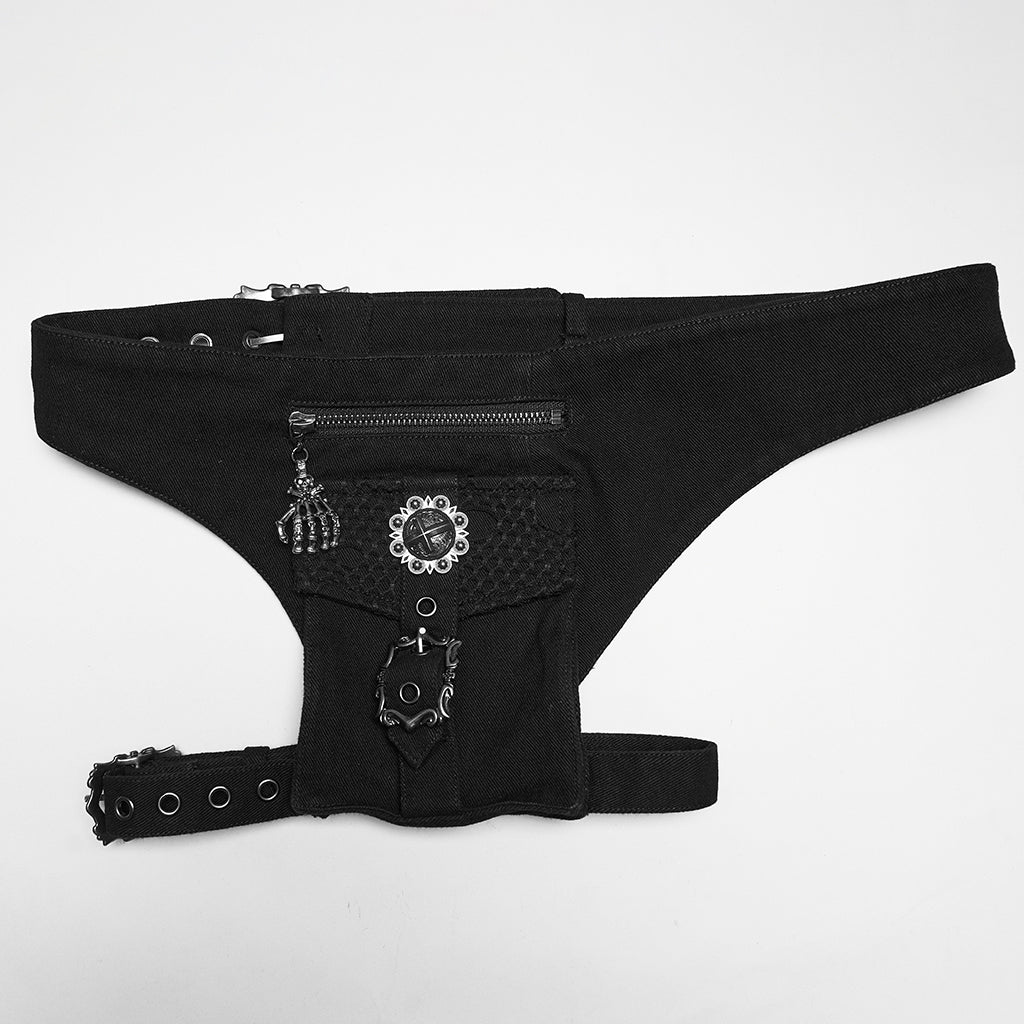 WK-767NDF Gothic Punk Pants Distressed Belted Shorts with Chains - Image 7