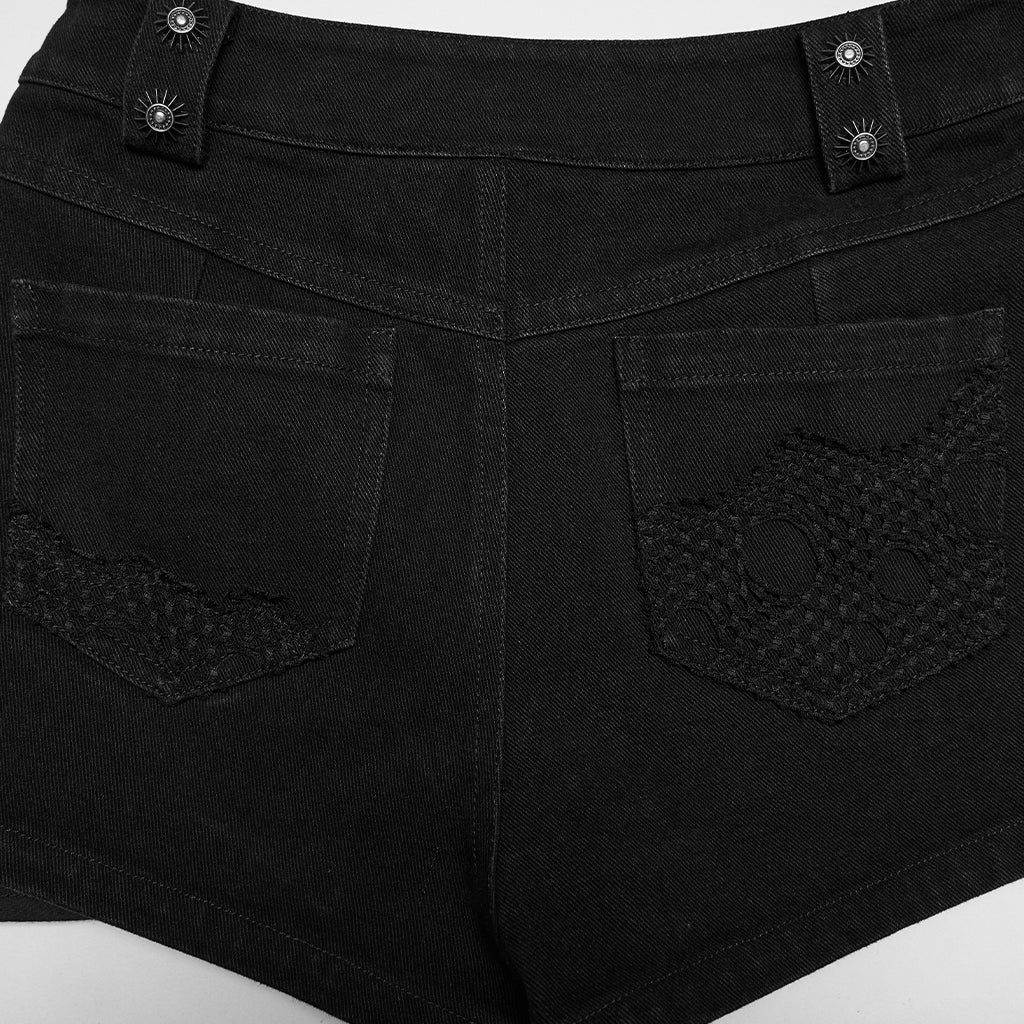 WK-767NDF Gothic Punk Pants Distressed Belted Shorts with Chains - Image 9