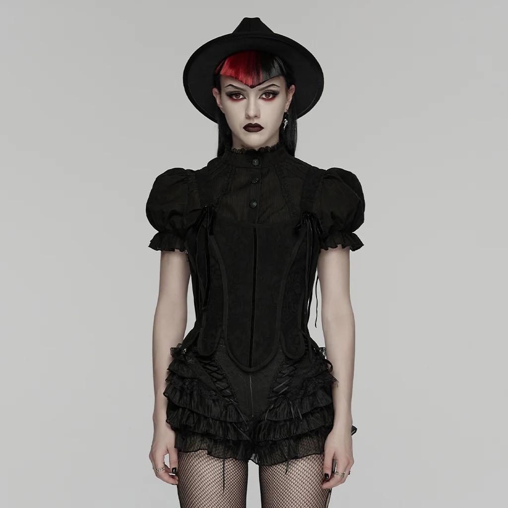 WK-768XDF Gothic Skirt Layered Black Lace Ruffle Detailed Design - Image 2