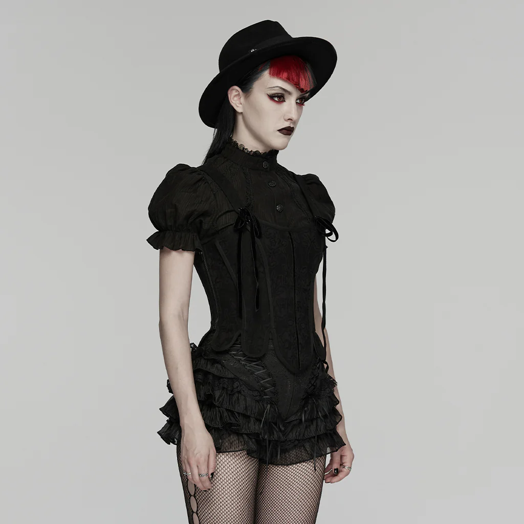 WK-768XDF Gothic Skirt Layered Black Lace Ruffle Detailed Design - Image 3