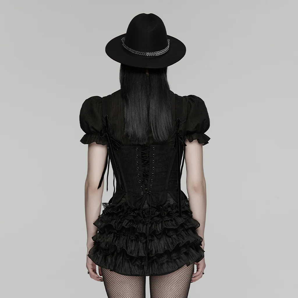 WK-768XDF Gothic Skirt Layered Black Lace Ruffle Detailed Design - Image 4
