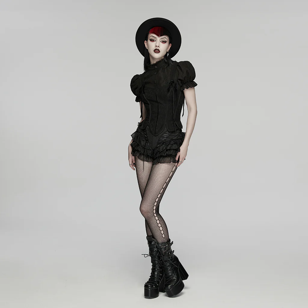WK-768XDF Gothic Skirt Layered Black Lace Ruffle Detailed Design - Image 5