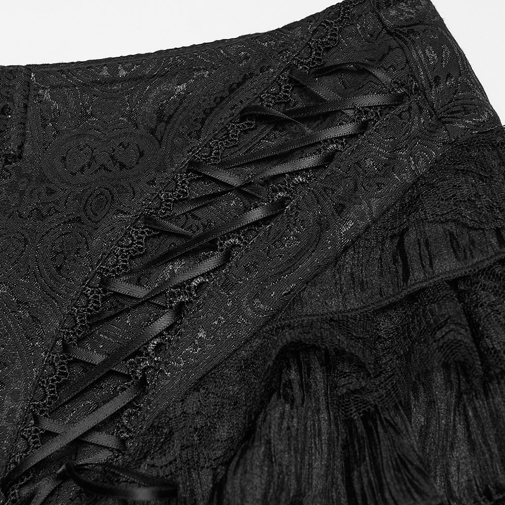 WK-768XDF Gothic Skirt Layered Black Lace Ruffle Detailed Design - Image 7