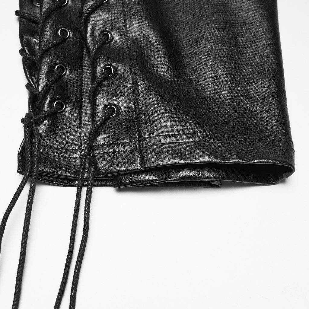 WK-774PCF Gothic Lace-Up Leather Punk Pants Edgy Rock Style Leggings - Image 9