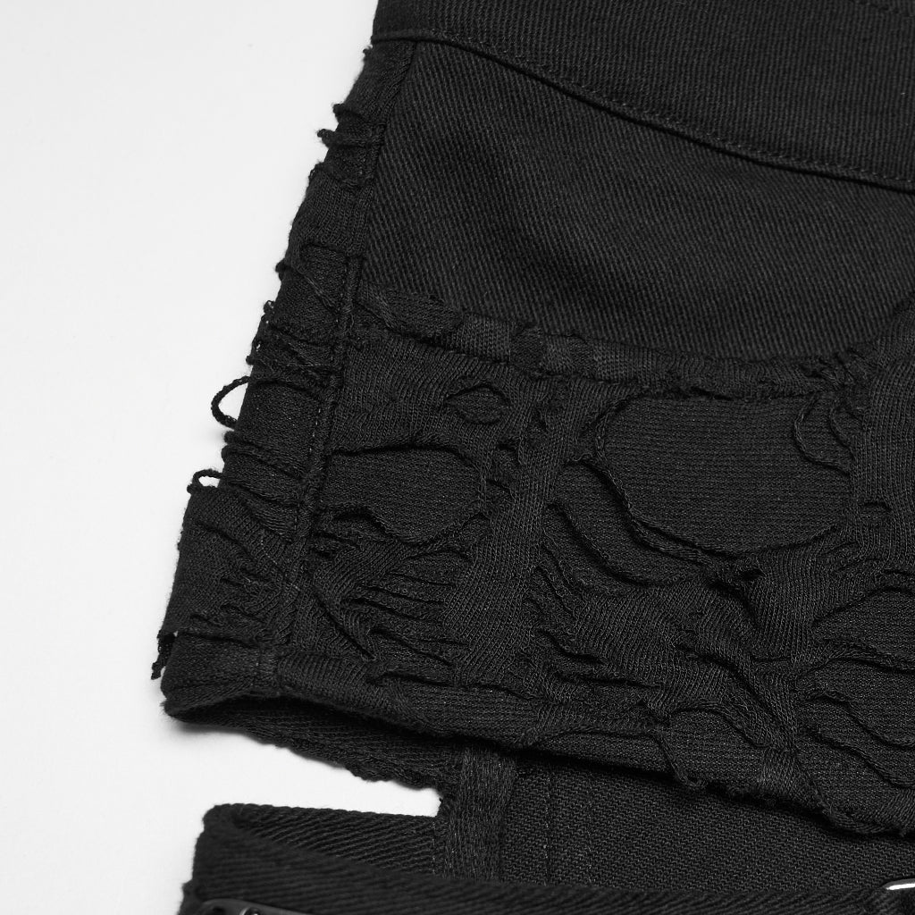 WK-778XDF Punk Pants Spiked Black Lace-Up Shorts Fishnet Style - Image 7