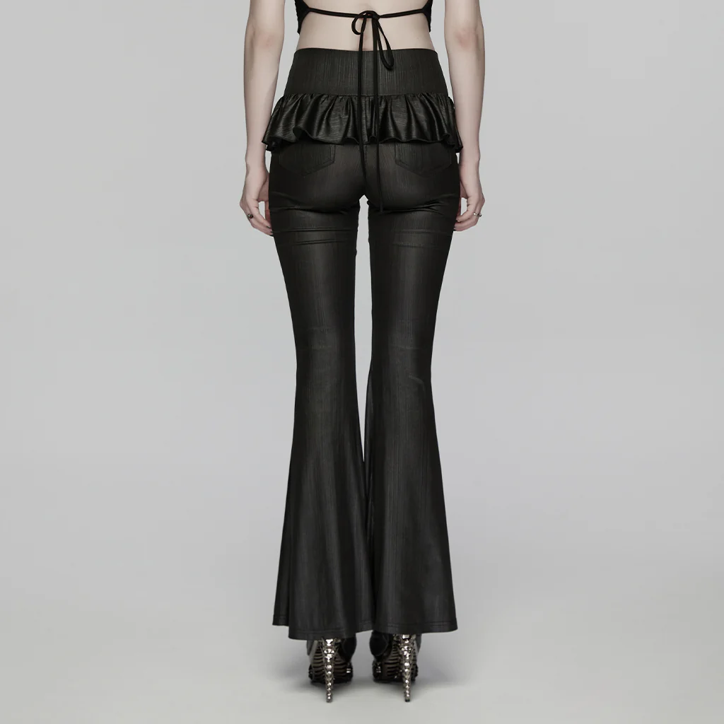 WK-785XCF Gothic Pants Ruffled Mesh Flare High-Waist Vintage Style - Image 3