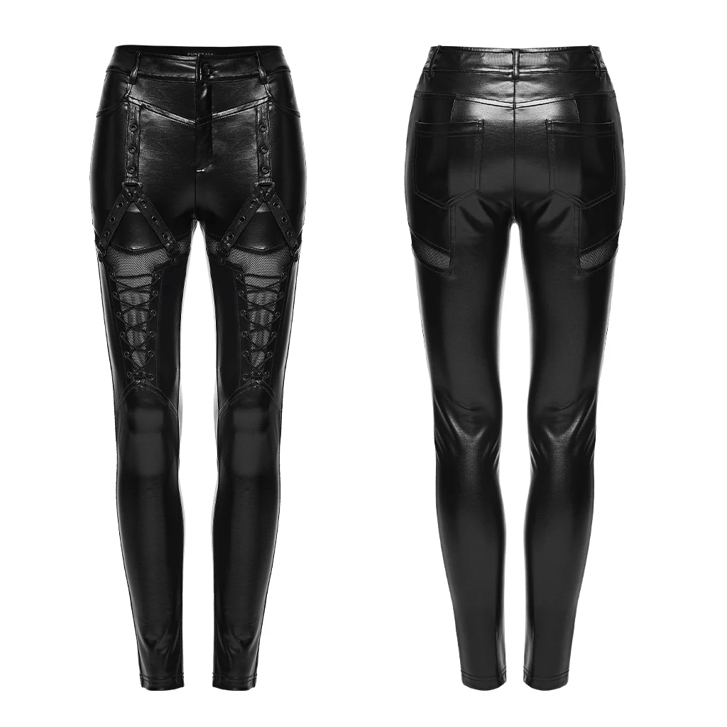 WK-789XCF Edgy Black Lace-Up Punk Pants with Red Accents - Image 16