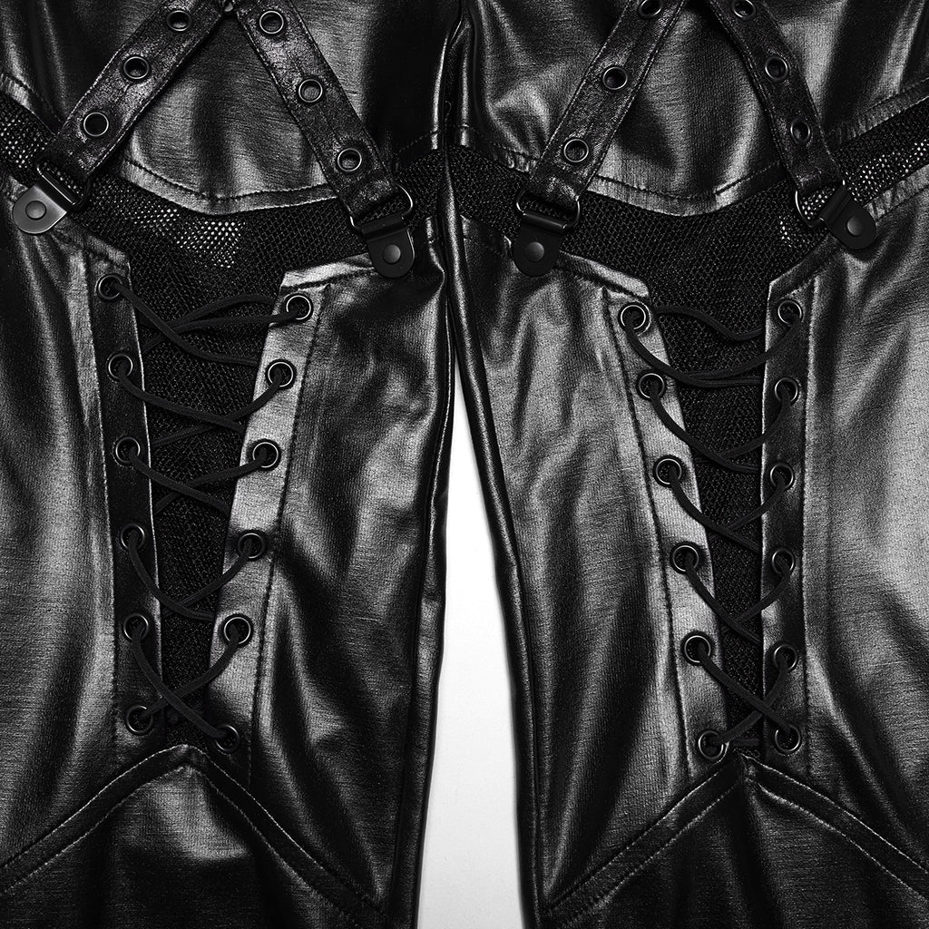 WK-789XCF Edgy Black Lace-Up Punk Pants with Red Accents - Image 18