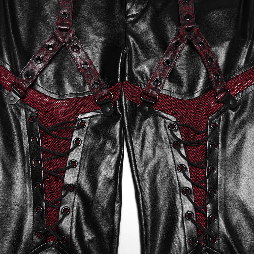 WK-789XCF Edgy Black Lace-Up Punk Pants with Red Accents - Image 8