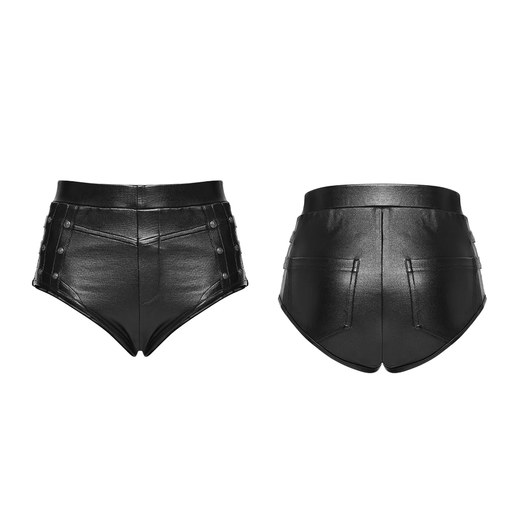 WK-797PDF Edgy High-Waisted Black Faux Leather Punk Pants